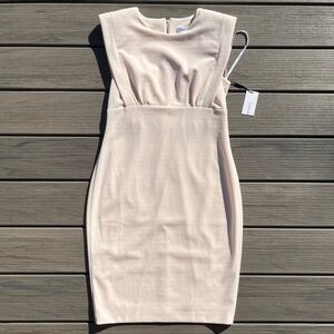 Calvin Klein; NWT; Cream Tone: Fitted Midi Dress; Structured Wide-Shoulders; 6